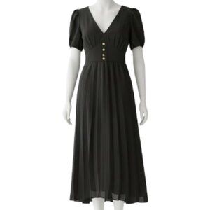 S.L. Fashions Black A-Line Dress with Pearl Accents & Puff Sleeves – Size S